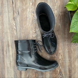 Short Black Lace-Up Women’s Rain Boots